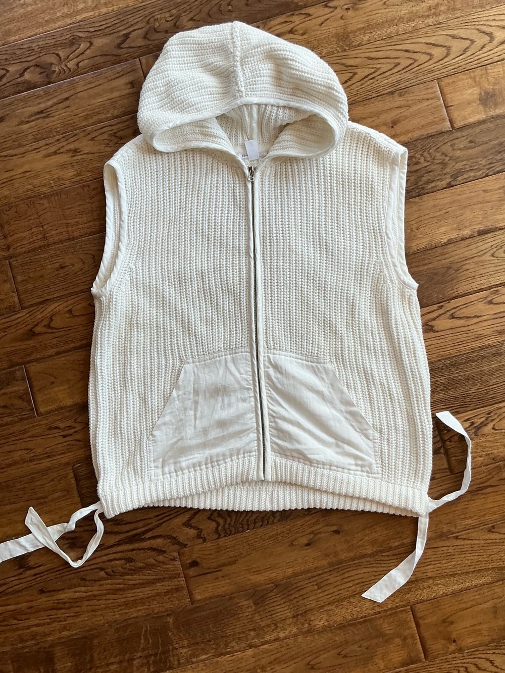 Tribal Jeans Cream Knit Hood Vest Women’s Medium ZipUp Sleeveless Sweater Layer